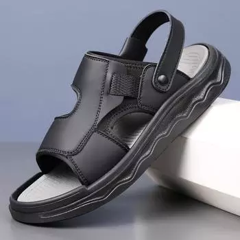 2025 сандалии мужские новые мужские сандалии нескользящие повседневные наружные тапочки износостойкие для вождения классные тапочки 902 38 чёрный