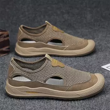 2025 sandals men s summer new casual driving sports bag head men s breathable outdoor fashion mesh casual shoes 39 бежевый