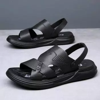 2025 sandals men s summer new cowhide casual beach shoes men s leather soft-soled dad slippers men s non-slip 38