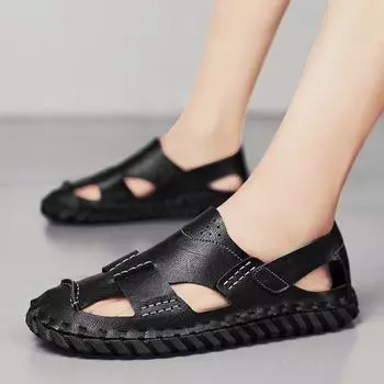 2025 Sandals Summer Breathable Beach Shoes Men s Slippers Shoes 39 чёрный