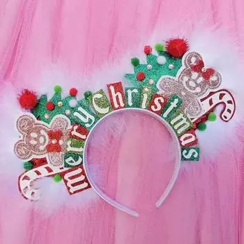 2025 Счастливого Рождества, повязка на голову с ушками Микки и Минни Маус, аксессуары для волос для девочек, женская повязка на голову в виде конфетной трости, детский рождественский головной убор