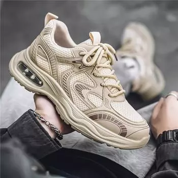 2025 сетчатые дышащие туфли Daddy с низким верхом и толстой подошвой, повседневная мужская обувь, спортивная обувь для бега 39 чёрный