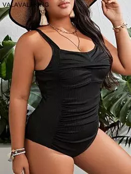 2025 сексуальный черный купальник большого размера с бретельками для женщин, пуш-ап, большой цельный купальник, пышный бразильский пляжный купальник для пухлых 1XL чёрный