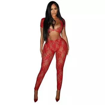 2025 Сексуальный комбинезон с кружевными рукавами и открытым пупком White L