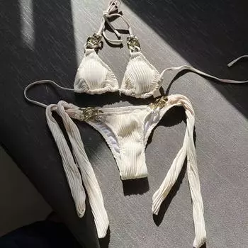 2025 сексуальный новый раздельный купальник цепочка бикини купальник бикини купальник S абрикосовый