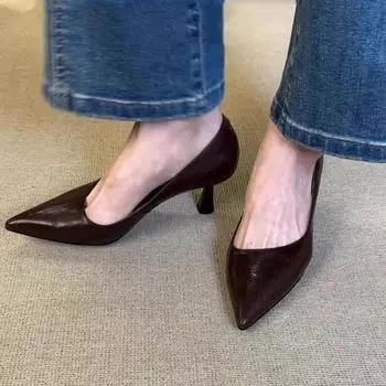 2025 Sharp pointed, shallow mouth, low profile single shoes, comfortable commuting single shoes, simple 34 чёрный