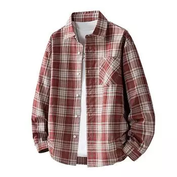 2025 Simple Plaid Long-sleeved Shirt Men Spring Autumn New Loose Casual Couple Shirt Jacket S