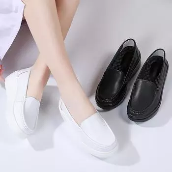 2025 single shoes spring and autumn original style black and white thick-soled wedge heel muffin women s shoes flat-soled thin shoes inner height inc 34 белый