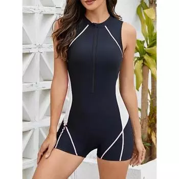 2025 Slim Rush Guard цельный купальник для серфинга женский с застежкой-молнией принтованный купальник женский купальный костюм для купания плавание купальник S синий