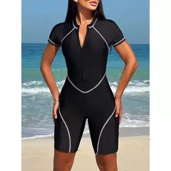 2025 Slim Rush Guard Купальник для серфинга Женский цельный с застежкой-молнией Черный купальник Женский купальный костюм для купания Плавание Купальник S белый