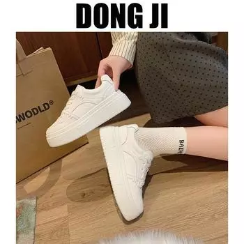 2025 small man thick-soled heightening little white shoes women s new spring and autumn casual versatile Korean sports round head board shoes 35 белый