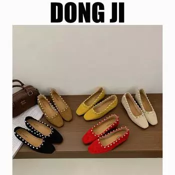 2025 Small pointed head inner height increase 2.5CM red bottom suede rose red rivet light mouth sexy low heel single shoes 35 чёрный