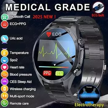2025 Смарт-часы ЭКГ+ППГ мочевая кислота Спорт Здоровье Смарт-часы 2025 Новинка Silicone tape чёрный