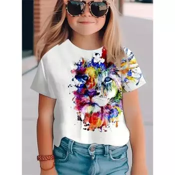2025 Смешные животные 3D принт футболки для девочек Фестиваль моды Короткие рукава Топы Повседневные футболки Одежда для девочек 140