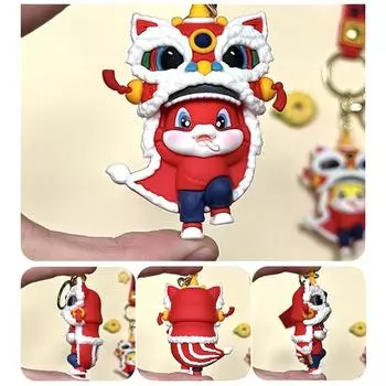 2025 Snake Year Keychain Chinese Style Lion Dance Snake Mascot Key Holder Cute Zodiac Snake Keyring Bag Pendant New Year Gifts розовый