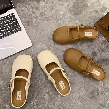 2025 soft-bottomed bag head half slippers women s outer wear 2024 new spring and summer flat bottom half slippers 35