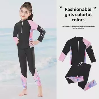 2025 Солнцезащитный купальник с длинными рукавами для девочек-подростков и детей 3XL чёрный