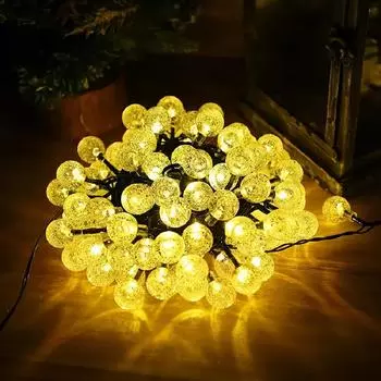 2025 Солнечные гирлянды, уличные хрустальные шаровые светильники с 8 режимами, солнечные светильники для патио, сада, кемпинга, вечеринки, декора 880 5M 20LED белый