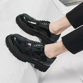 2025 Spring and Autumn Casual Flower Leather Shoes Middle-aged Men s Dress Business Brock Shoes Platform Youth Single Shoes 38