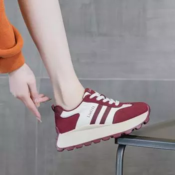 2025 spring and autumn comfortable versatile lace-up trend comfortable new thick-soled casual low-top lace-up dad shoes women 35 серый