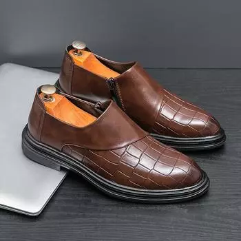 2025 spring and autumn lazy foot leather shoes men s large size business loafers casual shoes men s wedding leather shoes 38 чёрный