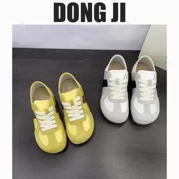 2025 spring and autumn matte soft-soled sports moral training shoes women s versatile round head casual leather cloth splicing Forrest Gump single 35 жёлтый