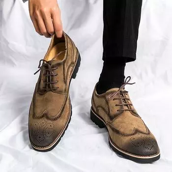 2025 spring and autumn new business casual shoes men 37-46 European and American retro trend foreign trade large size leather shoes men 37 чёрный