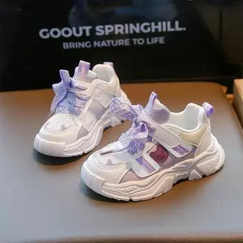 2025 spring and autumn new children s sports shoes, children s breathable mesh casual shoes, fashionable girls shoes 26-31 yards, 6 pairs per shot чёрный