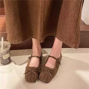 2025 spring and autumn new French retro bow with buckle light mouth flat bottom fashion round head half slippers women 35