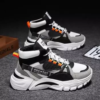 2025 spring and autumn new high-top board shoes men s Korean version trend casual sports shoes breathable dad shoes trend versatile 39 чёрный