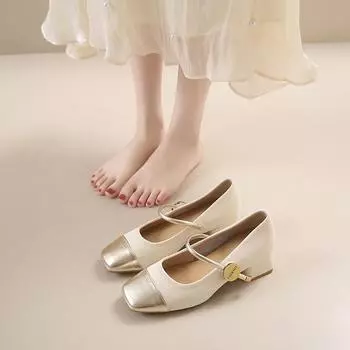 2025 spring and autumn new Korean version of fashion high heels square head thick heel shallow mouth one word buckle belt casual single shoes women 34 чёрный