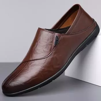 2025 spring and autumn new lazy one-pedal casual leather shoes men s versatile Doudou shoes breathable soft-soled driving shoes 986 38 коричневый