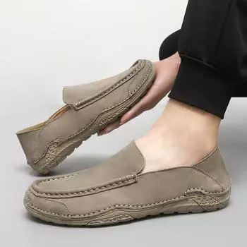 2025 spring and autumn new leather men s shoes cross-border hot-selling large size breathable driving lazy one pedal Doudou shoes 38 чёрный