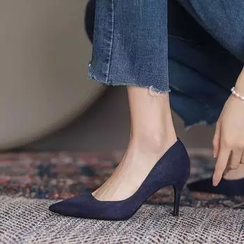 2025 spring and autumn new light mouth large size fine heel solid color fashion simple pointed women s fashion shoes 42 36 чёрный