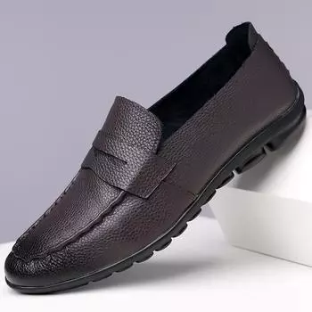 2025 Spring and Autumn New Loafers Men s Doudou Shoes Lazy One Pedal Sleeve Men s Shoes High-end Soft Sole Soft Leather 1618 38 чёрный