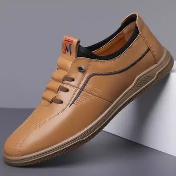 2025 spring and autumn new men s daily casual leather shoes men s leather breathable soft leather soft sole foot shoes white 6618 38 жёлтый