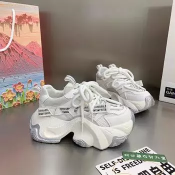 2025 Spring and Autumn New Platform Mesh Surface Breathable All-Match Muffin Bottom Daddy Sports Casual Shoes Women 35