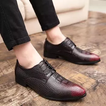 2025 spring and autumn new pointed leather shoes embossed crocodile pattern shoes men s business dress casual men s leather shoes men 38 чёрный