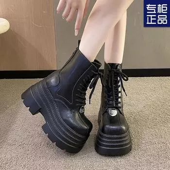2025 spring and autumn new single-mile British style heightened and thin versatile short boots Korean version of big-headed small Martin boots 35 жёлтый