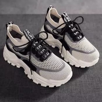 2025 spring and autumn new sports women s shoes breathable fly-woven casual shoes lightweight soft sole lace-up fashion dad shoes women 36