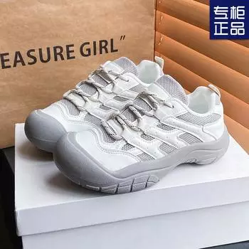 2025 spring and autumn new thick-soled ugly cute light mountaineering women s casual versatile round head spring sports dad shoes women 35