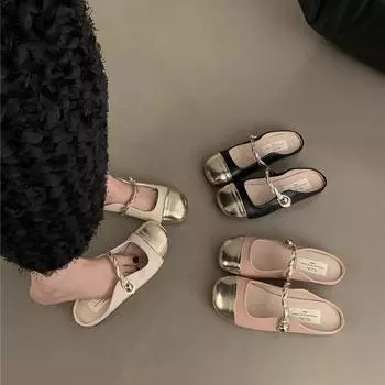 2025 spring and autumn new thick-soled lazy half-drag casual versatile one-pedal bag head slippers Korean version without heel sandals 35 розовый