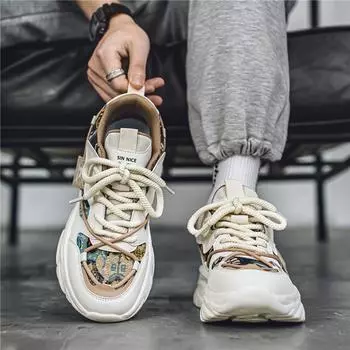 2025 spring and autumn new trend thick-soled heightening sports shoes, youth non-slip breathable lightweight dad shoes men s 39