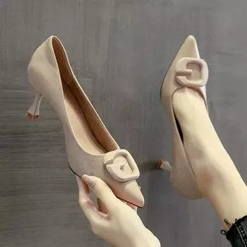 2025 spring and autumn new versatile black high heels women s thin heels sexy girl European and American French professional work shoes 34