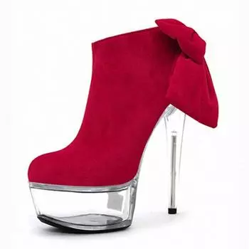 2025 spring and autumn new women s boots round head fashionable red suede low tube elastic waterproof table thin heel fashion boots 34 красный