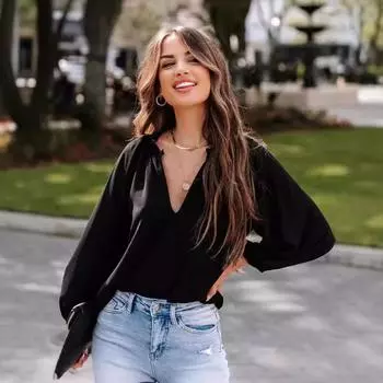 2025 spring and autumn new women s clothing cool long-sleeved shirt solid color comfortable casual V-neck loose top S белый