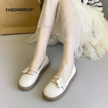 2025 spring and autumn retro literary flat Mary Jane shoes with skirts, thin straps, flower single shoes, women s sweet small leather shoes 35 чёрный