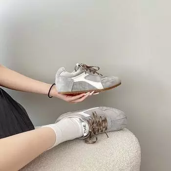 2025 spring and autumn square head casual board shoes new color matching thick-soled German training shoes lace-up leather casual soft-soled Forrest G 35