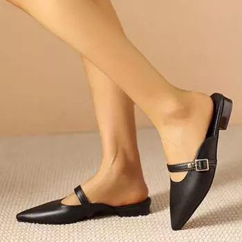 2025 spring and summer fashion temperament flat shoes lazy slippers foreign trade women s shoes casual shoes half shoes 35 чёрный