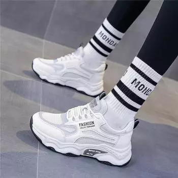 2025 spring and summer Korean version of the new women s mesh breathable soft sole soft surface white shoes casual shoes platform dad shoes 35